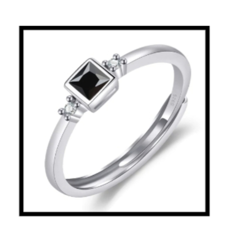 Sterling Silver & Black Gemstone Ring